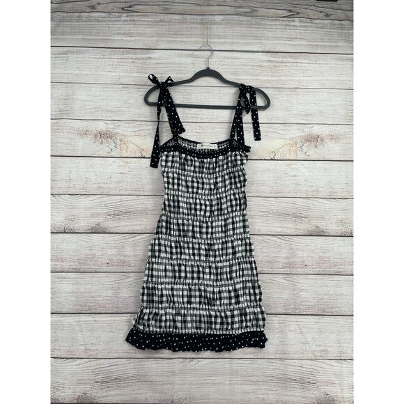 The Impeccable Pig Dress Womens Medium Gingham Polka Dot Strap Casual Sundress - Picture 1 of 7